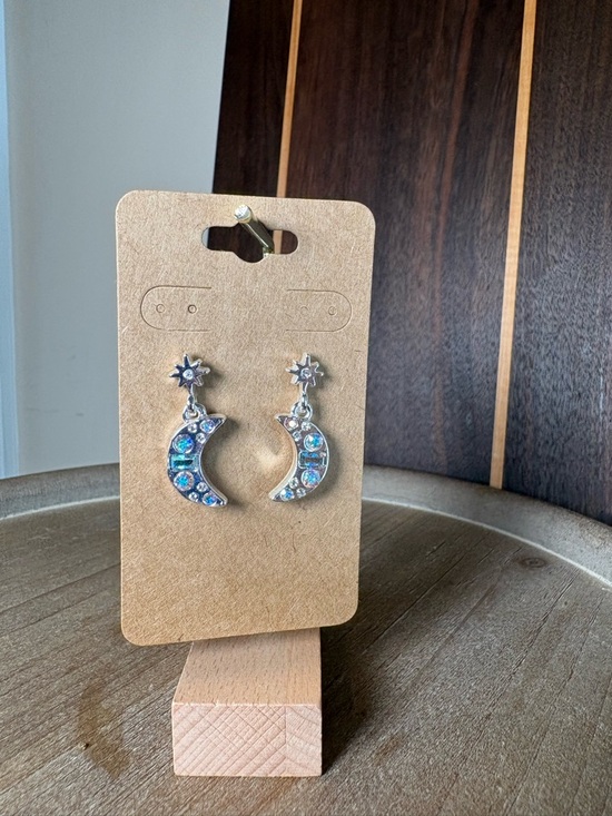 Alex and Ani Jewelry - Alex and Ani Silver Crescent Moon Star Drop Earrings w/ Iridescent Crystals NWOT